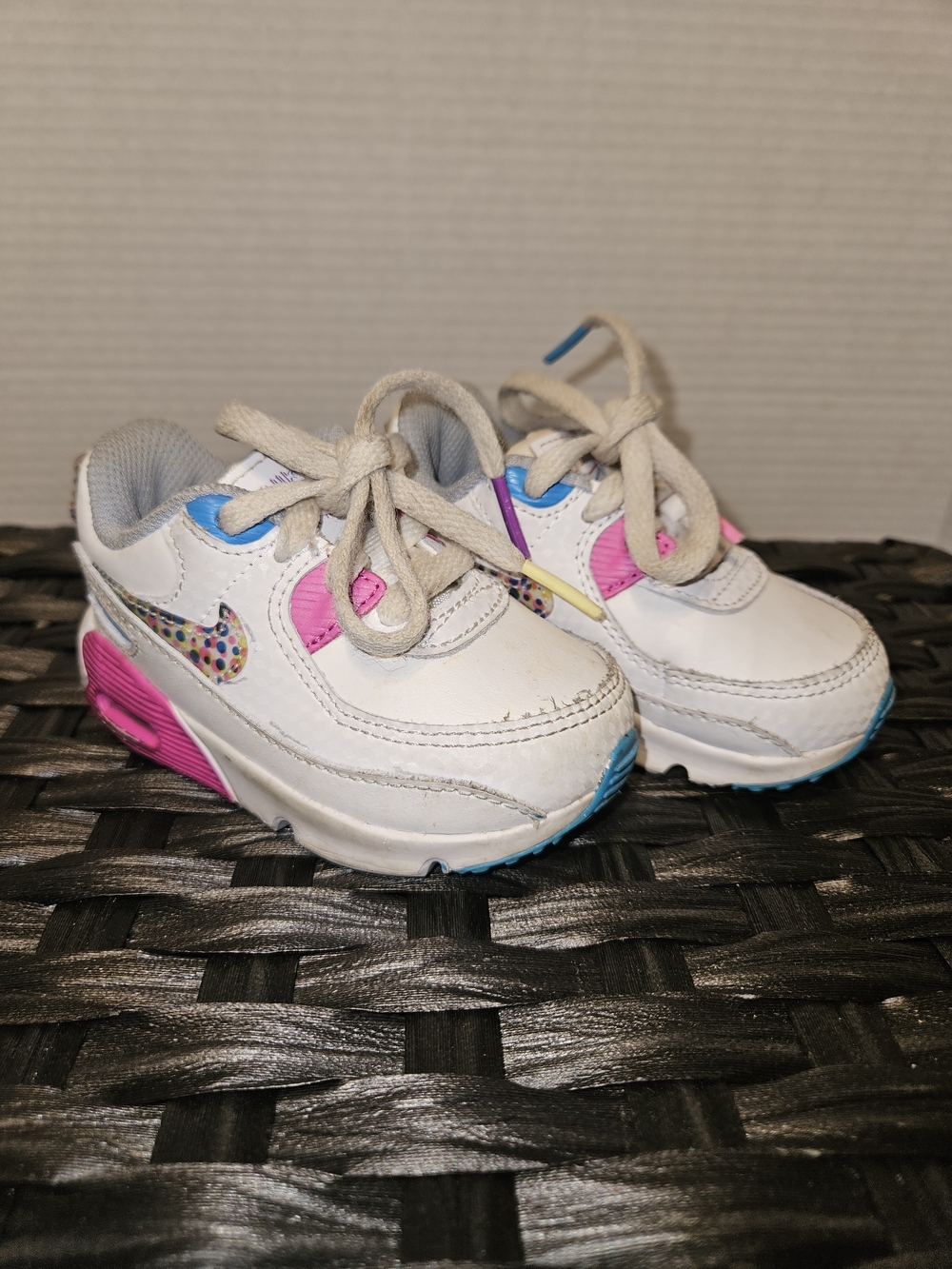 Nike White Toddler Sneakers with Pink, Blue & Purple Accents